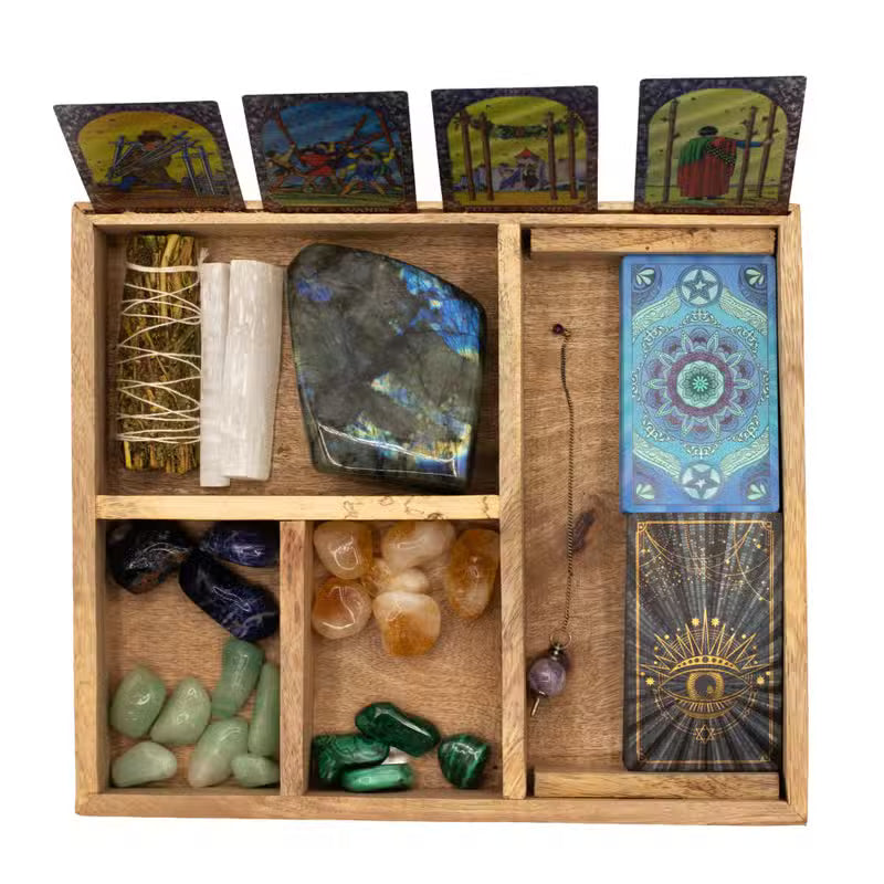 Four Section Tarot Box with Card Holder Black