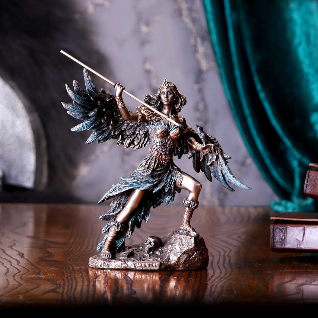 Morrigan Celtic Phantom Queen figurine in a styled display