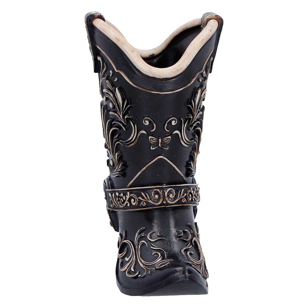 Wild West Cowboy Boot Pen Pot - Rear showing boot shaft and decorative details