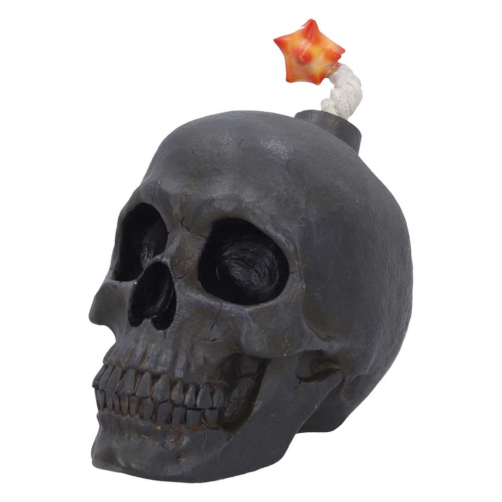 Mind Blown Bomb Skull Figurine - Opposite angle of fuse and skull profile