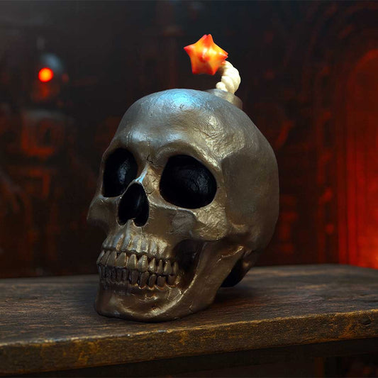 Mind Blown Bomb Skull Figurine - Bomb-topped skull in a styled gothic setting