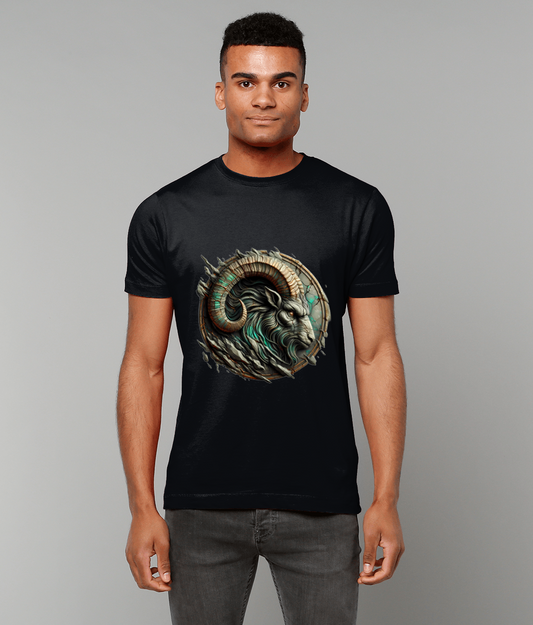 Stone Tablet Capricorn Zodiac T-Shirt with Capricorn glyph and stone texture graphic on classic fit tee