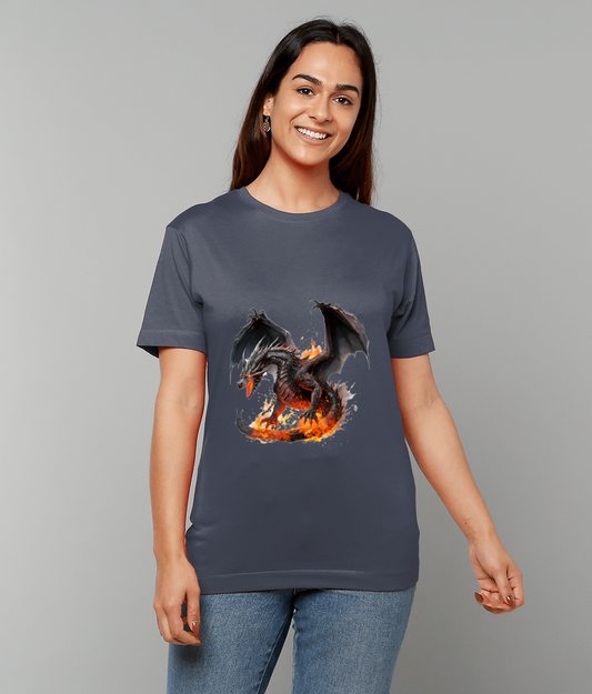 T-Shirt Black Fire Dragon featuring bold black fire dragon artwork on a made-to-order UK classic fit tee