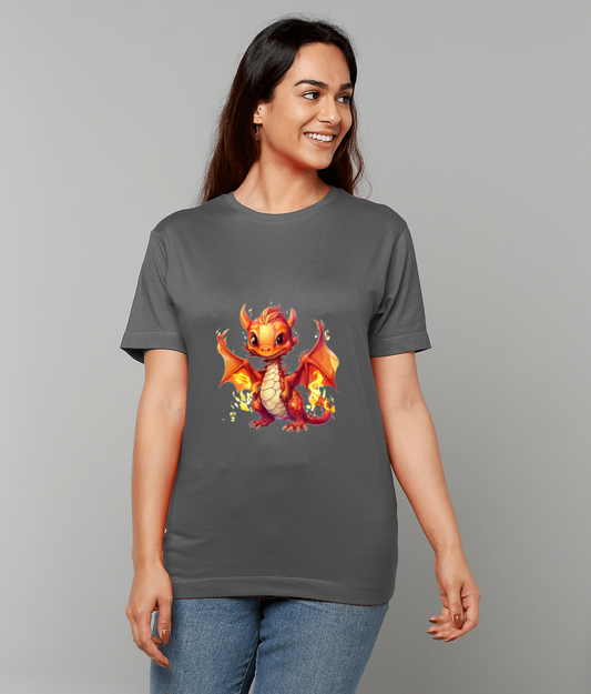 T-Shirt Baby Fire Dragon featuring playful baby dragon artwork on made-to-order UK classic fit tee