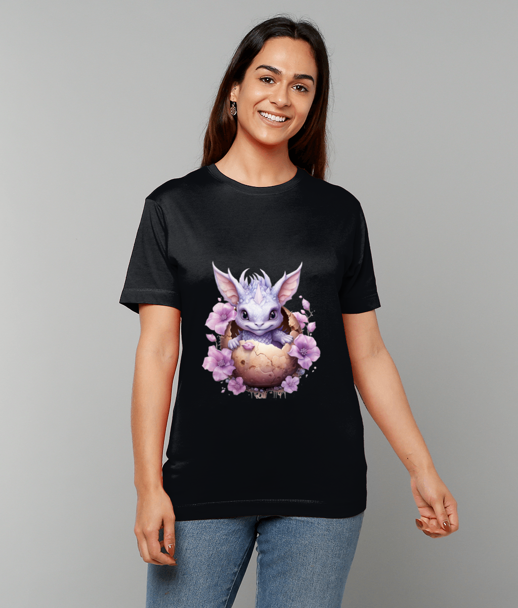 T-Shirt Elemental Baby Dragon Purple With Egg featuring purple baby dragon and egg artwork on made-to-order UK tee