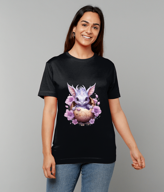 T-Shirt Elemental Baby Dragon Purple With Egg featuring purple baby dragon and egg artwork on made-to-order UK tee