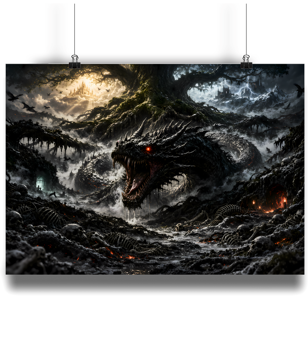 Nidhogg Norse art print A4 serpent mythology wall art