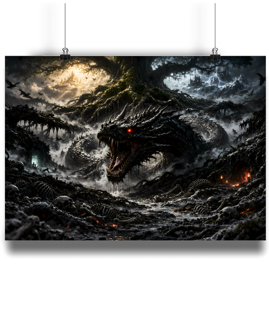 Nidhogg Norse art print A4 serpent mythology wall art