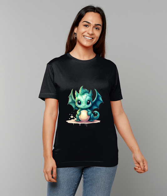 T-Shirt Elemental Baby Dragon Turquoise With Egg featuring turquoise baby dragon and egg graphic on made-to-order UK tee
