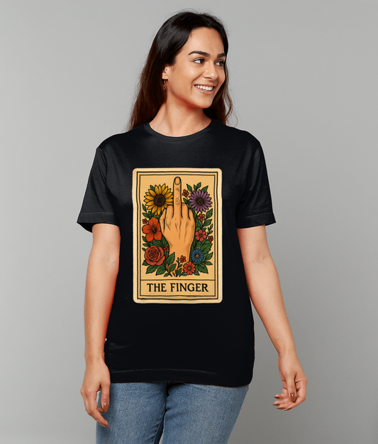 The Finger T-Shirt – minimalist middle finger line art graphic tee