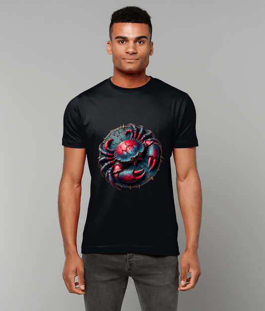 Stone Tablet Cancer Zodiac T-Shirt with Cancer glyph and stone texture graphic on classic fit tee