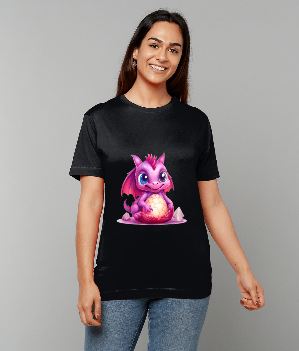 T-Shirt Elemental Baby Dragon Pink featuring a pink baby dragon graphic on made-to-order UK classic fit tee