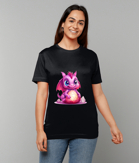 T-Shirt Elemental Baby Dragon Pink featuring a pink baby dragon graphic on made-to-order UK classic fit tee