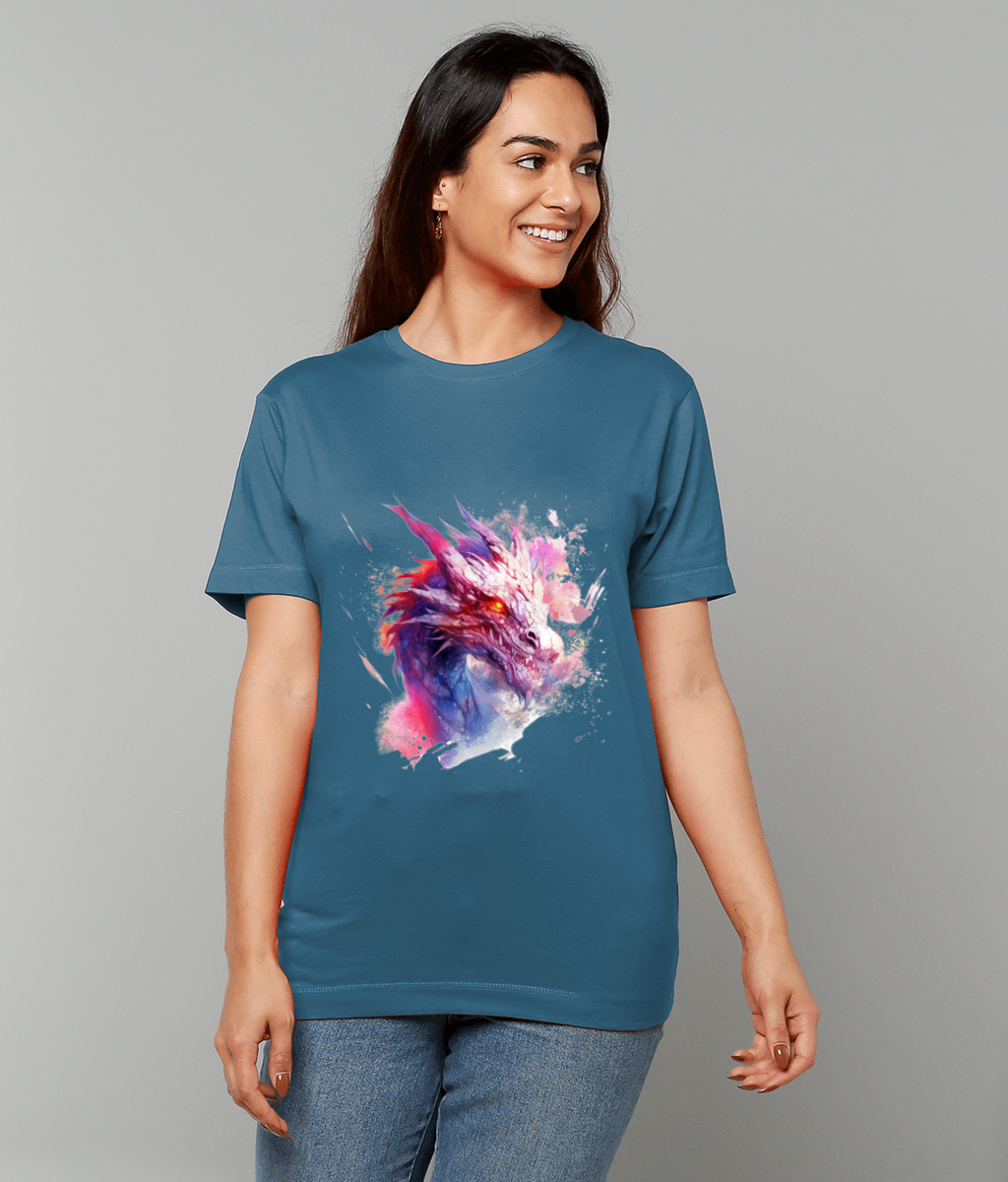 Purple Head Fire Dragon T-Shirt featuring mystical elemental dragon artwork on made-to-order UK classic fit tee