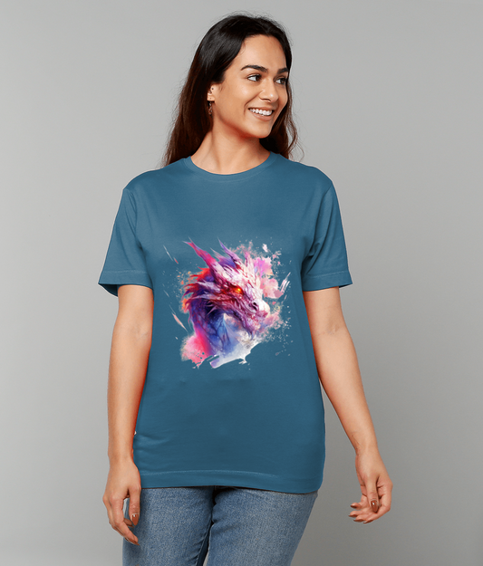 Purple Head Fire Dragon T-Shirt featuring mystical elemental dragon artwork on made-to-order UK classic fit tee