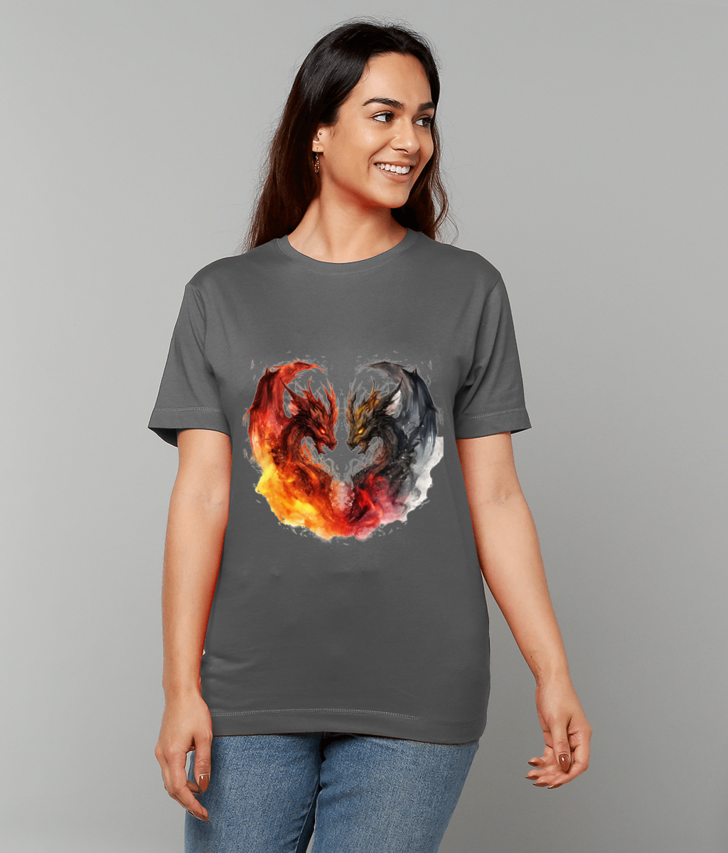 T-Shirt Duality Fire Dragon featuring striking duality fire dragon artwork on made-to-order UK classic fit tee