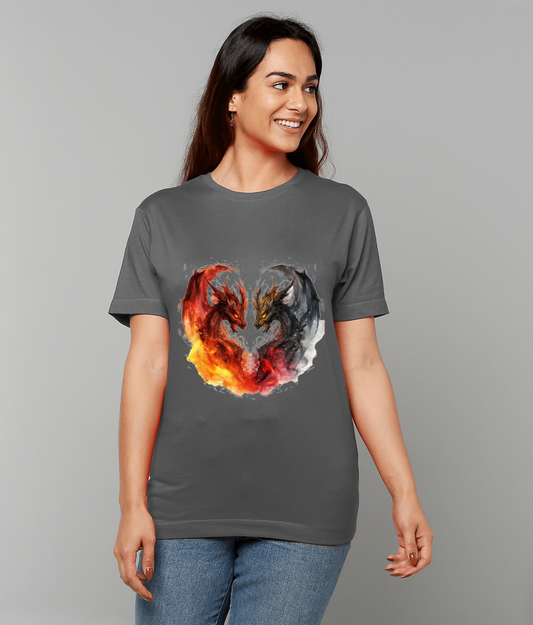 T-Shirt Duality Fire Dragon featuring striking duality fire dragon artwork on made-to-order UK classic fit tee