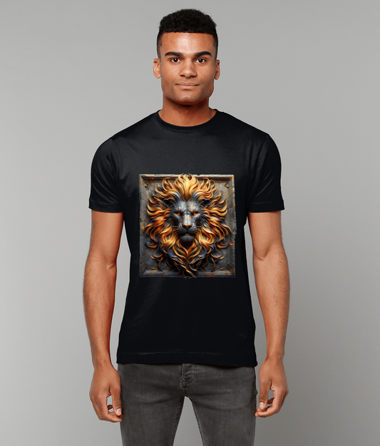 Stone Tablet Leo Zodiac T-Shirt with radiant Leo glyph and stone texture graphic on classic fit tee