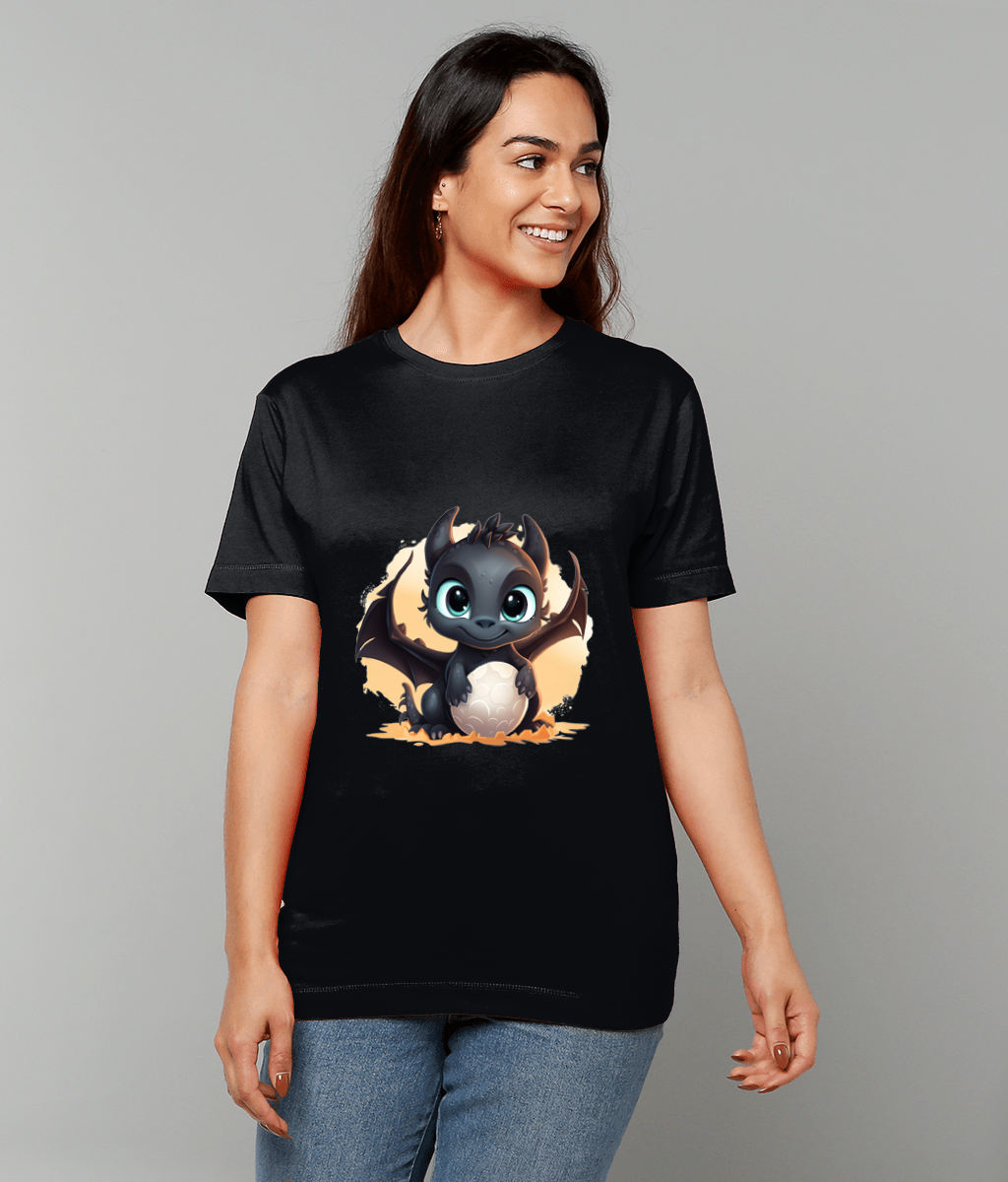 T-Shirt Elemental Baby Dragon Black featuring black baby dragon graphic on a made-to-order UK classic fit tee