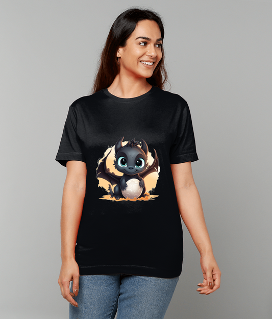 T-Shirt Elemental Baby Dragon Black featuring black baby dragon graphic on a made-to-order UK classic fit tee