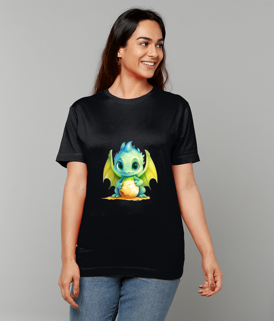 T-Shirt Elemental Baby Dragon Green With Egg featuring green baby dragon and egg artwork on made-to-order UK tee