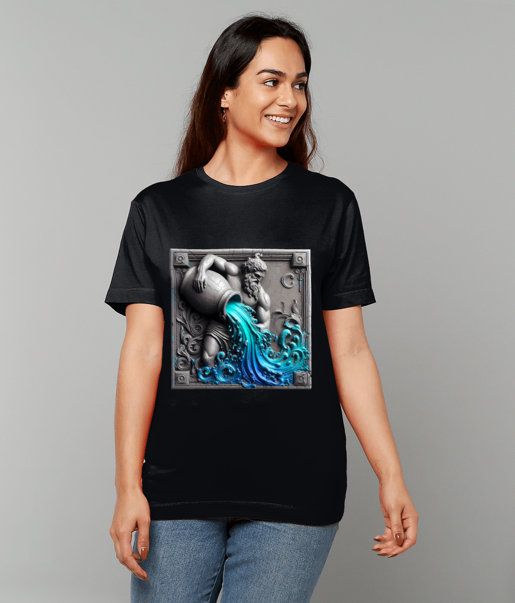 Stone Tablet Aquarius Zodiac T-Shirt with Aquarius glyph and air-aligned stone texture graphic on classic fit tee
