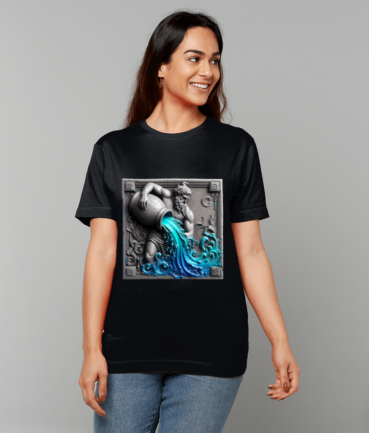 Stone Tablet Aquarius Zodiac T-Shirt with Aquarius glyph and air-aligned stone texture graphic on classic fit tee