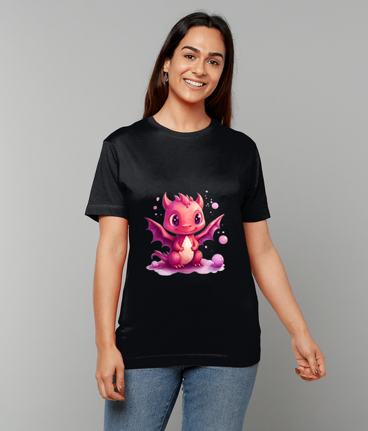 T-Shirt Elemental Baby Dragon Red With Egg featuring red baby dragon and egg graphic on made-to-order UK tee