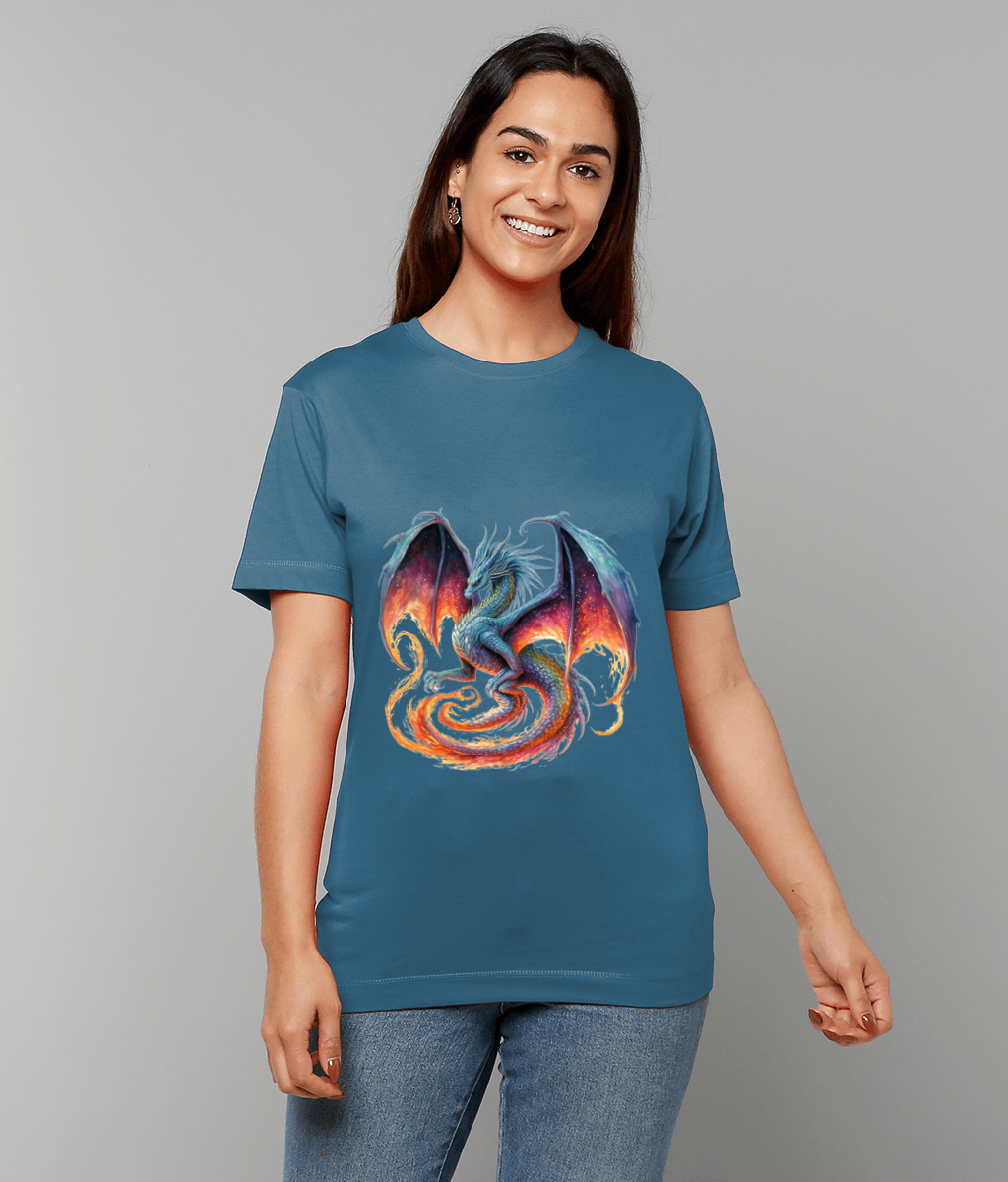 T-Shirt Blue Fire Dragon featuring vibrant blue fire dragon artwork on made-to-order UK classic fit tee