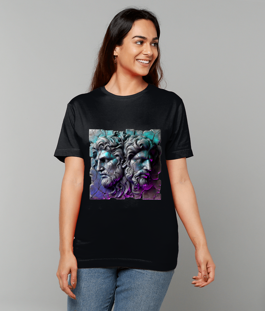 Stone Tablet Gemini Zodiac T-Shirt with Gemini glyph and air-inspired stone texture graphic on classic fit tee
