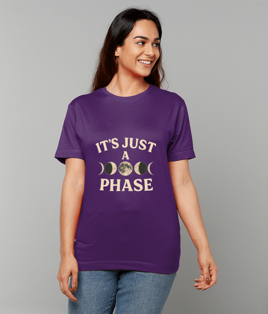 Just A Phase T-Shirt – minimalist slogan graphic tee with lunar humour
