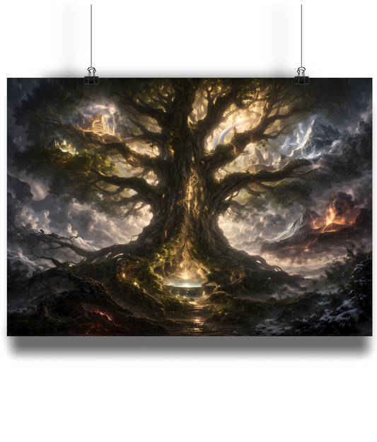 Yggdrasil art print Norse world tree mythology wall art design