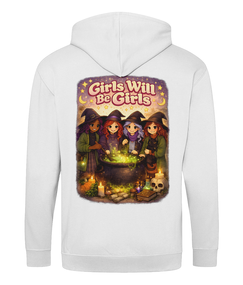 Zoodie Girls Will Be Girls Brewing – zip hoodie with drop shoulder fit and soft cotton-faced fabric, ideal for relaxed festival layering