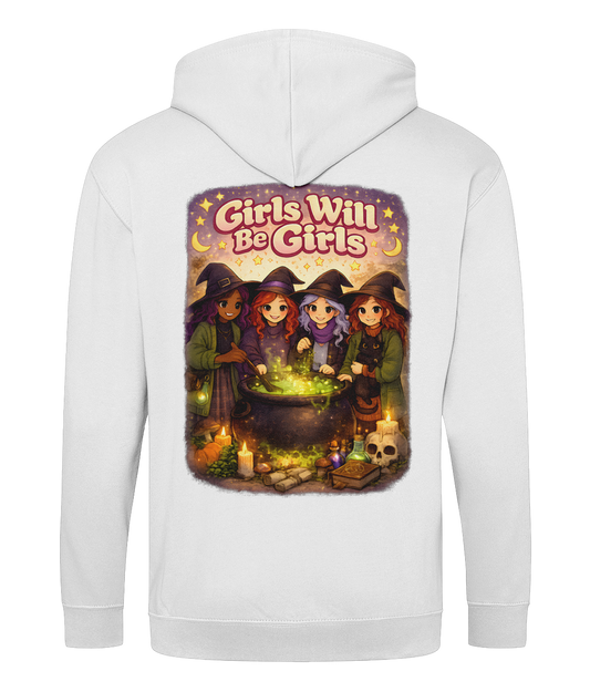 Zoodie Girls Will Be Girls Brewing – zip hoodie with drop shoulder fit and soft cotton-faced fabric, ideal for relaxed festival layering