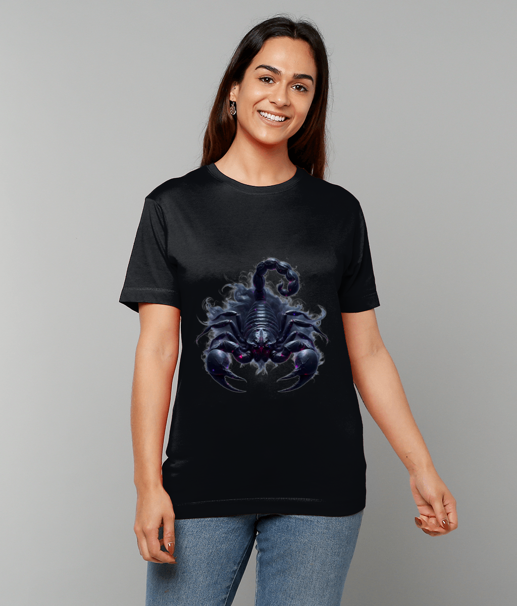 Ethereal Scorpio Zodiac T-Shirt with Scorpio glyph and soft ethereal graphic on classic fit tee