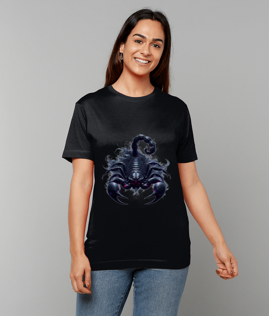 Ethereal Scorpio Zodiac T-Shirt with Scorpio glyph and soft ethereal graphic on classic fit tee