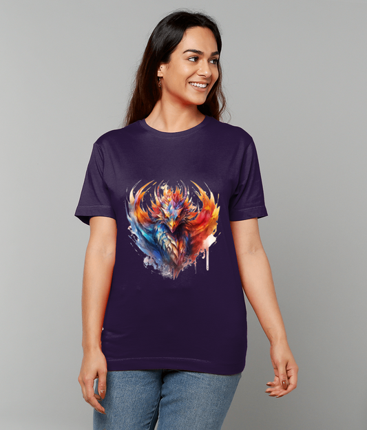 T-Shirt Phoenix Fire Dragon with vibrant phoenix-dragon artwork on made-to-order UK classic fit tee