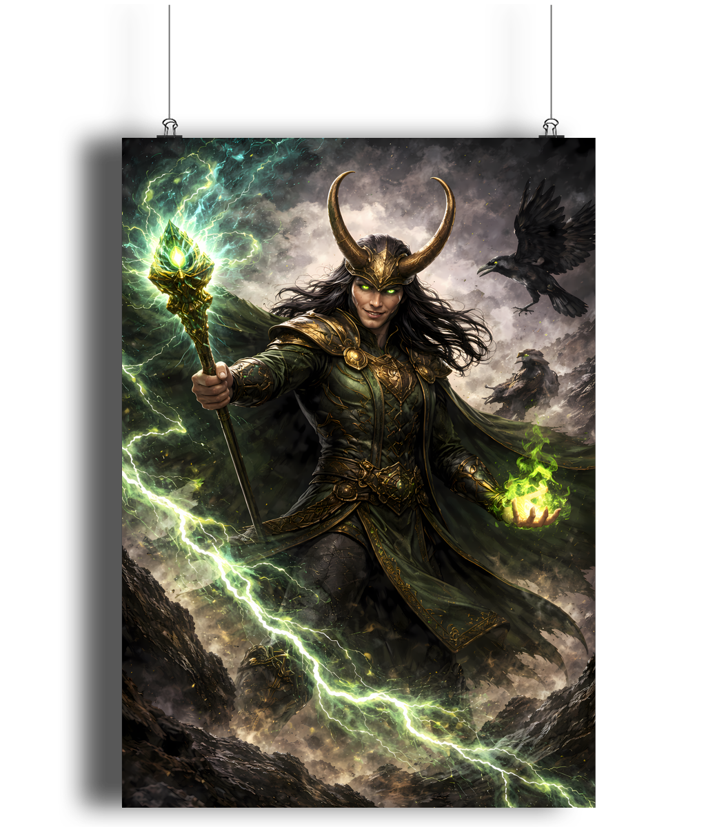 Loki Norse art print A4 trickster mythology wall art