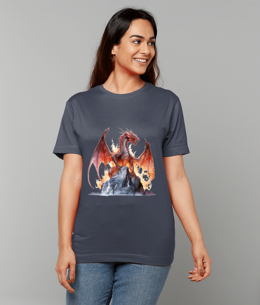 Red Fire Dragon T-Shirt featuring striking fire dragon artwork on made-to-order UK classic fit tee