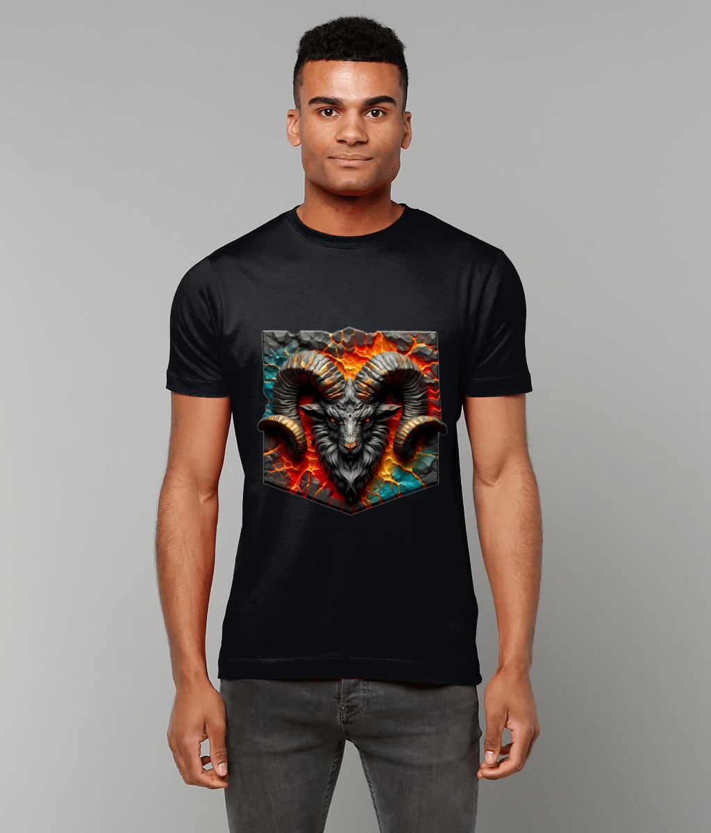 Stone Tablet Aries Zodiac T-Shirt with Aries glyph and energetic stone texture graphic on classic fit tee