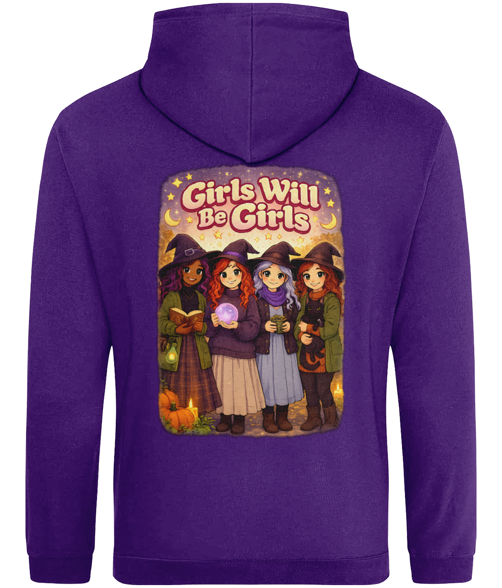 College Hoodie Girls Will Be Girls – witchy slogan college hoodie with drop shoulder fit and soft cotton-faced fabric