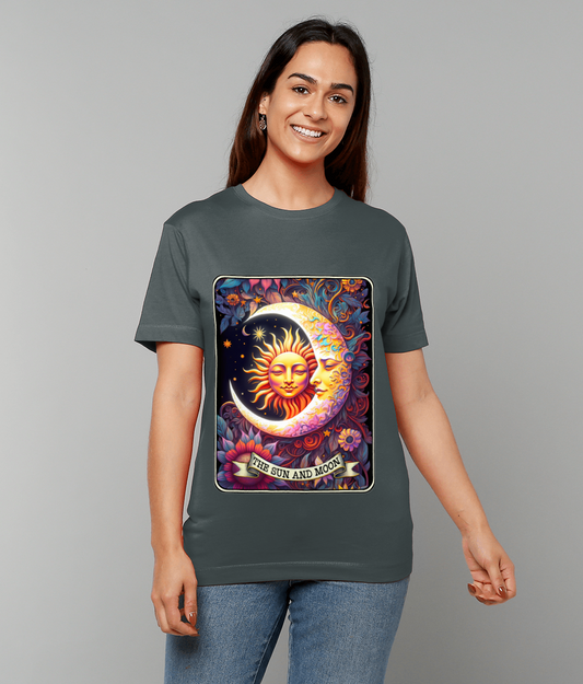 Sun and Moon T-Shirt – celestial graphic tee symbolising balance and cosmic harmony