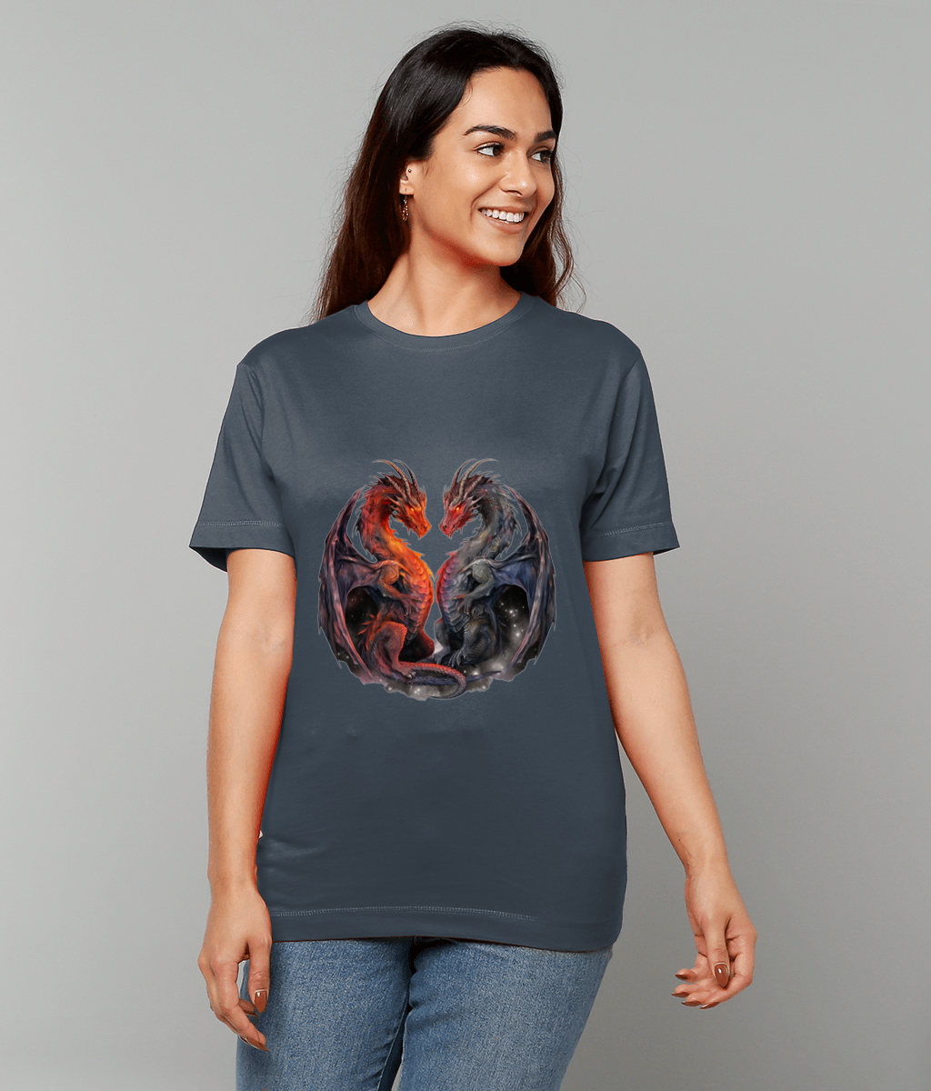 Twin Fire Dragon T-Shirt featuring dual fire dragon artwork on made-to-order UK classic fit tee