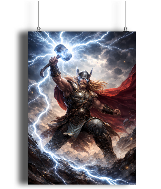 Thor Norse art print A4 god of thunder mythology wall art