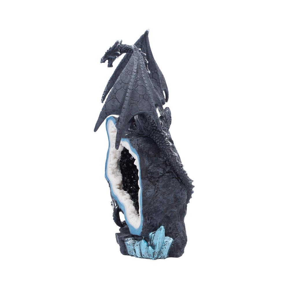 Side angle of Midnight Custodian showing dragon wings and sculpted geode edge