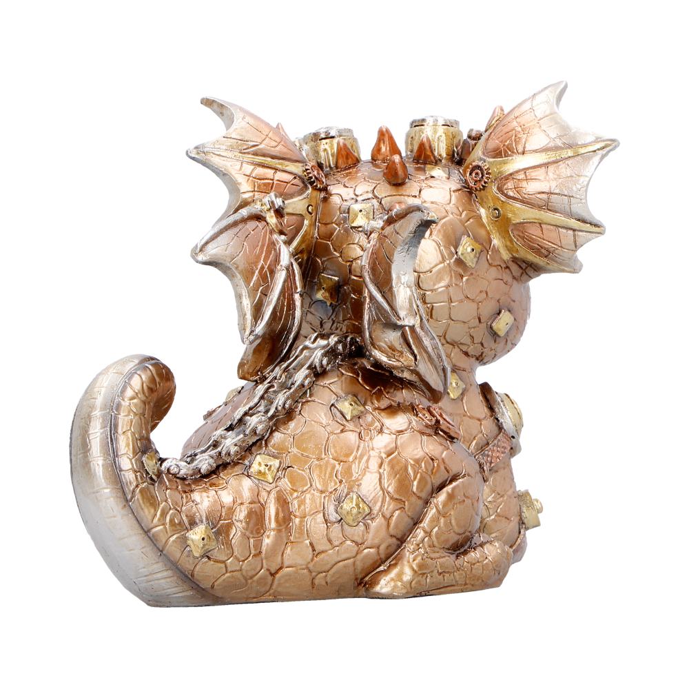 Gearling Gold Steampunk Dragon Figurine - rear with gold-toned wings and spine details
