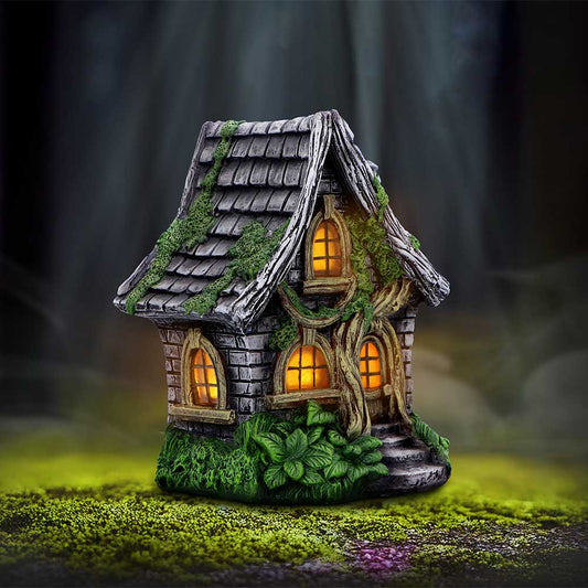 Curly Oak Manor Fairy Cottage polyresin fairy house ornament with whimsical details