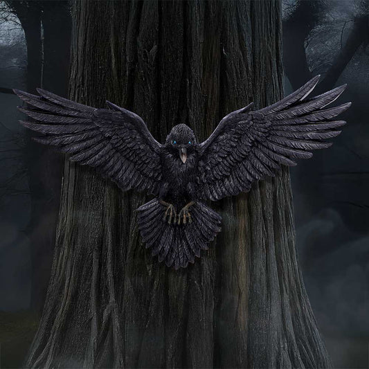 Flight of the Raven Wall Plaque hand-painted resin black raven with 36cm wingspan