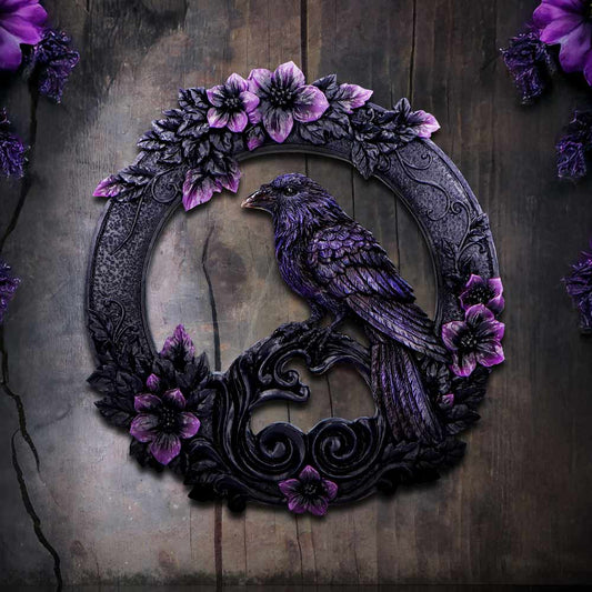 Watcher of the Veil Wall Plaque hand-painted polyresin raven wall hanging