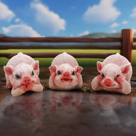 Three Wise Playful Pigs Figurines – playful pig trio inspired by the see no evil, hear no evil, speak no evil symbolism